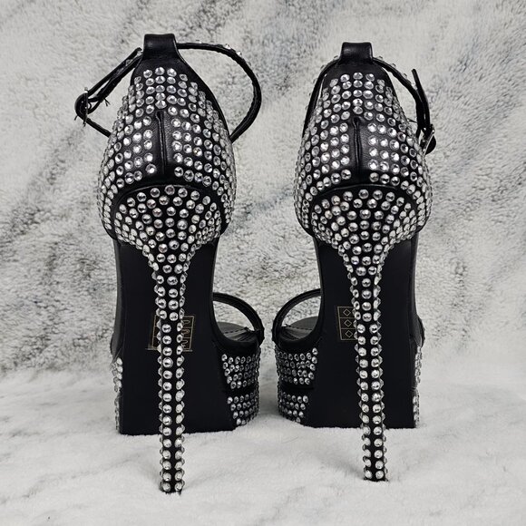 Dolls Kill Public Desire UK3/US5 Black Rhinestone Platform Heels Ankle Strap - Picture 6 of 12